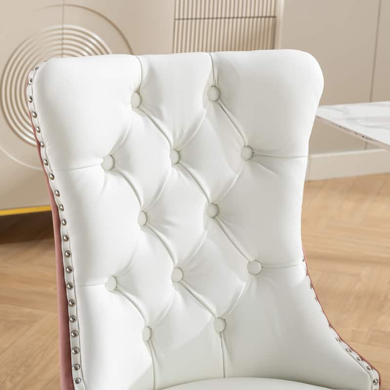 Modern, High-end Tufted Solid Wood Contemporary PU and Velvet Upholstered Dining Chair with Wood Legs Nailhead