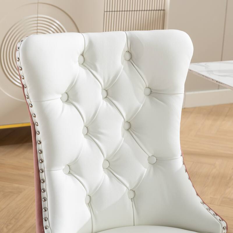 Roomfitters Tufted Dining Chair Set of 2, PU Leather & Velvet Upholstered Accent Chairs with Nailhead Trim