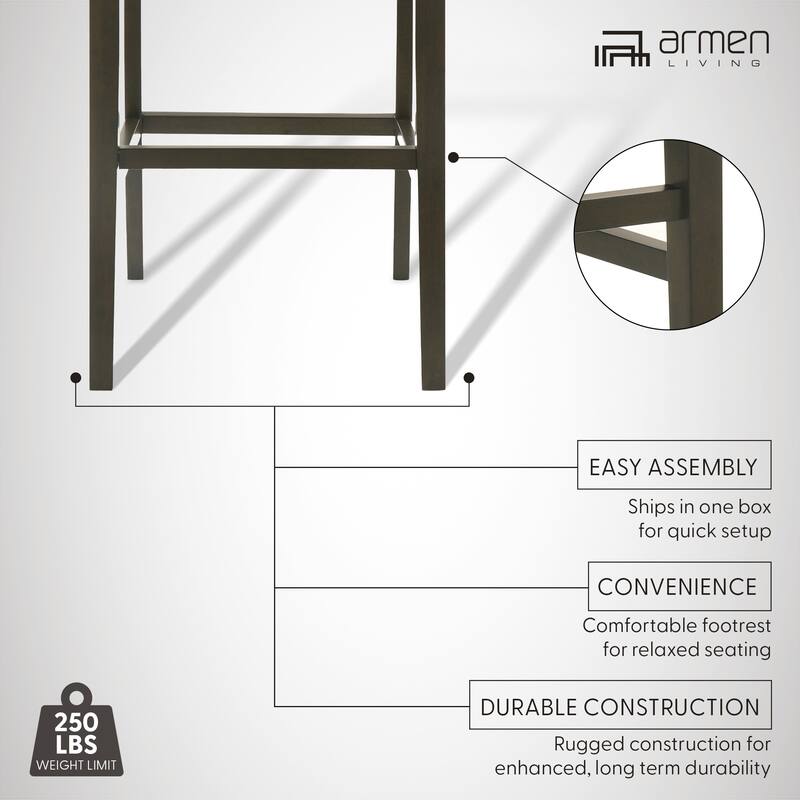 Nolan 26 in. Dark Roast Counter Height Rubberwood Barstool with Grey Fabric Seat - Set of 2