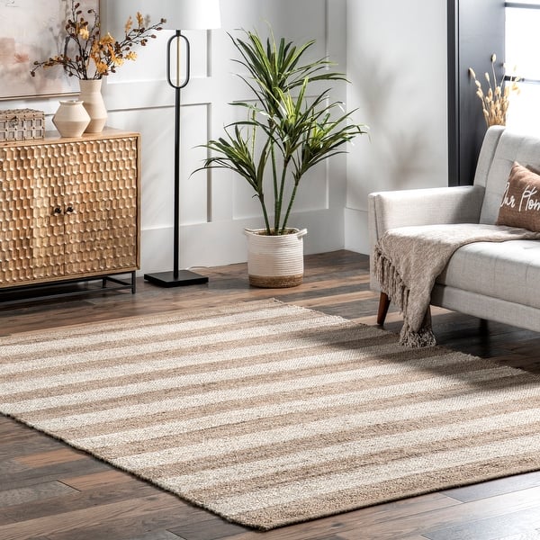 slide 2 of 15, Nuloom Alisia Flatweave Striped Jute Area Rug 9'6" x 13'6" - Cream