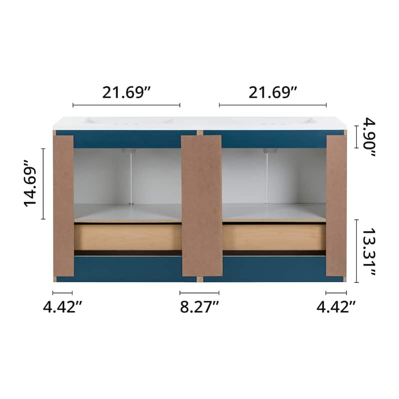 Spring Mill Cabinets Emlyn 60.5" Double Bathroom Vanity With Drawers and White Sink Top