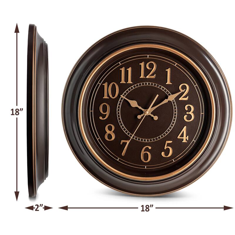 Large Wall Clock 18 Inch Quality Quartz Silent Non Ticking, Battery Operated,Beautiful Decorative Stylish Clock