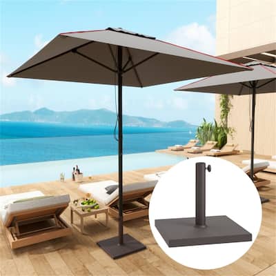 Brown Outdoor Umbrella Base HDPE and Concrete Patio Parasol Stand Fillable Secure - 17.3" L x 17.3" W x 11.8" H