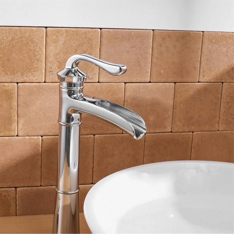 Waterfall Bathroom Vessel Sink Faucet With Drain Assembly Modern Single Hole Bathroom Vessel Faucets Single Handle Mixer Taps - Brushed Nickel