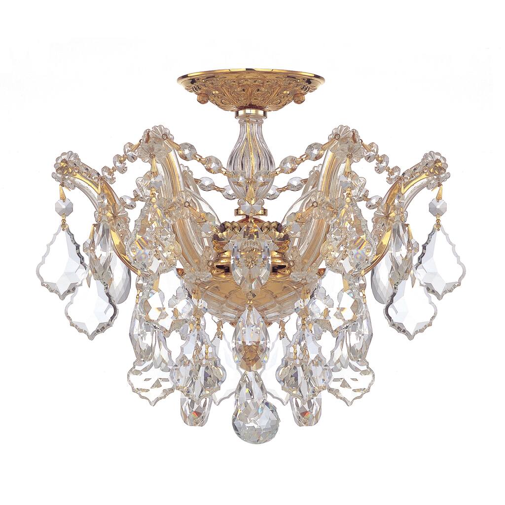 Maria Theresa 3 Light Clear Crystal Gold Semi-Flush - 13.5'' W x 11.5'' H