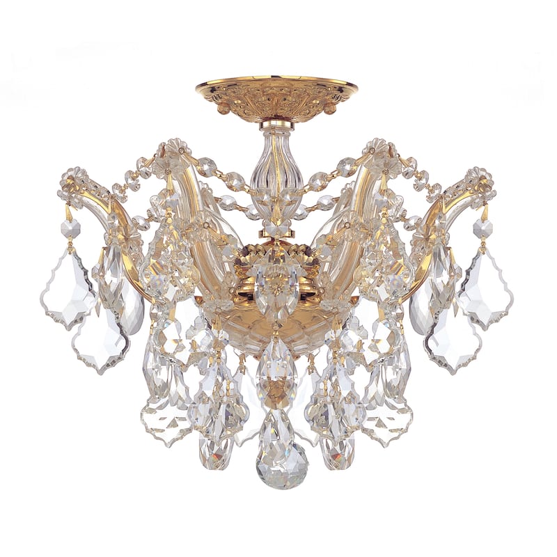 Maria Theresa 3 Light Spectra Crystal Gold Semi-Flush - 13.5'' W x 11.5'' H - 13.5'' W x 11.5'' H