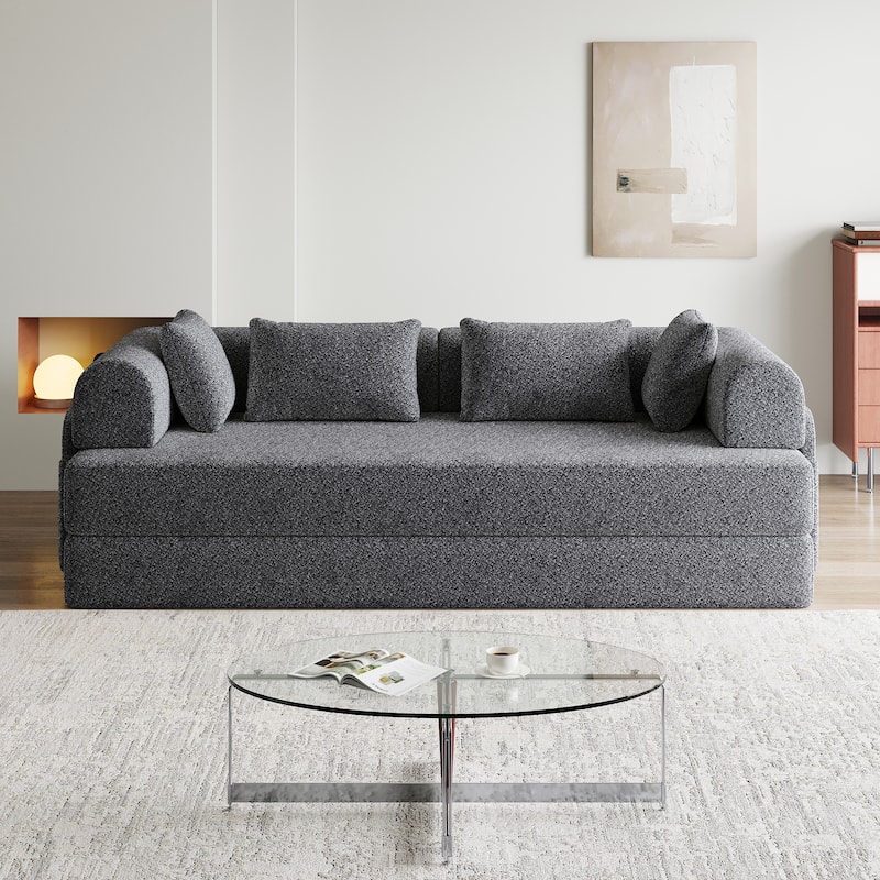 78.7-Inch Convertible Sleeper Sofa Bed With Cylindrical Pillow,Folding Sofa Bed With Side Pocket - Grey