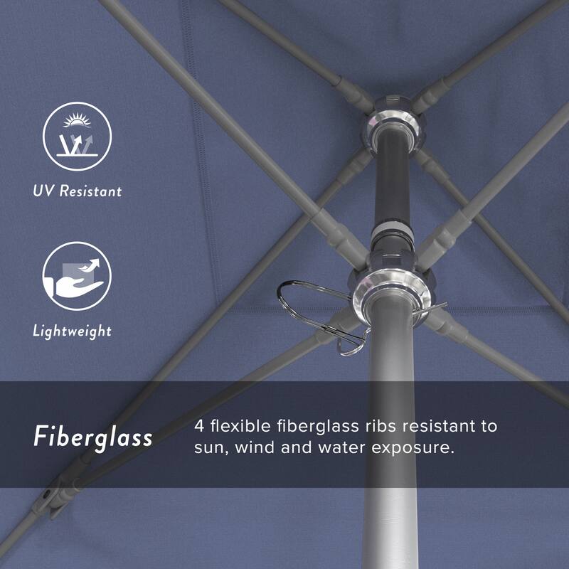 California Umbrella 6' Sq. Aluminum Frame, Fiberglass Rib Patio Umbrella, Push Open, Anodized Sliver Finish, Sunbrella Fabric