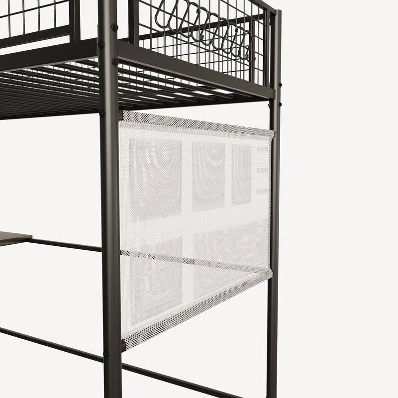 70'' Twin Metal Loft Bed with Built-in LED Lights and Charging Station