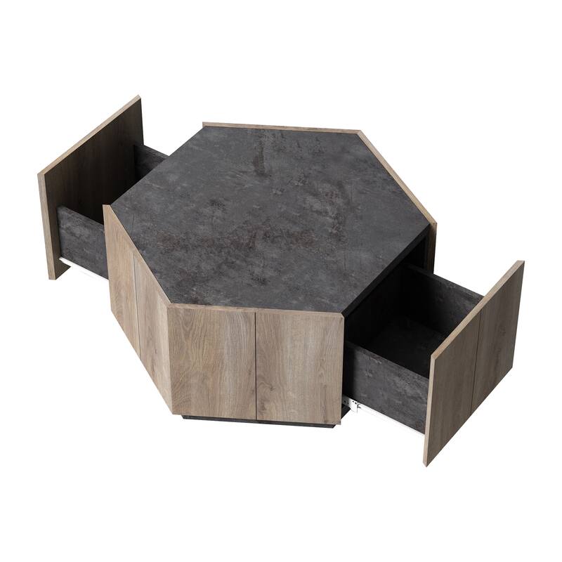 Hexagonal Coffee Table With Storage Drawer Rural Style Side End Table For Living Room Dining Room Bedroom