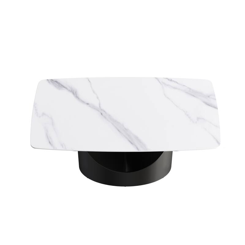Modern Dining Table for 4-6, Sintered Stone Dining Table Top with Carbon Steel Pedestal Table