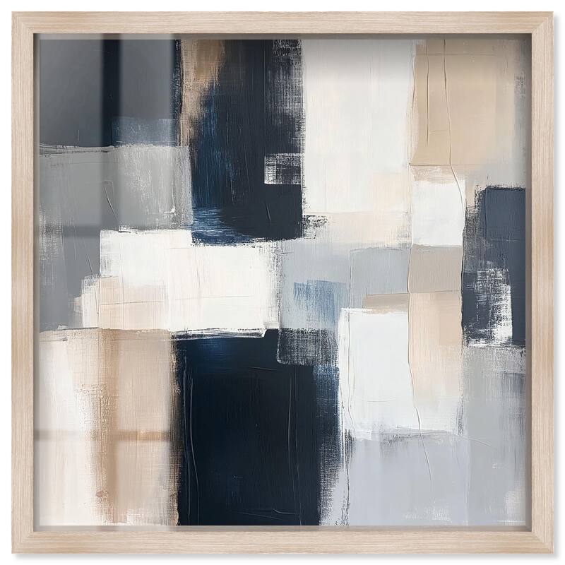 Blue and Tan Abstraction I Shadowbox by Art Remedy - Natural - 30" x 30"