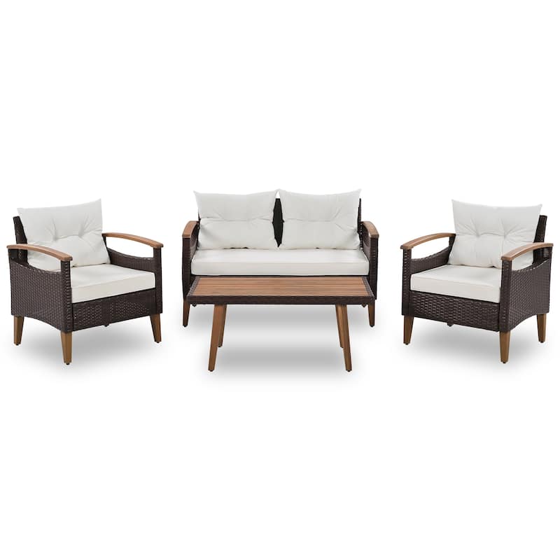 4-Piece Patio Seating Set with Wood Table