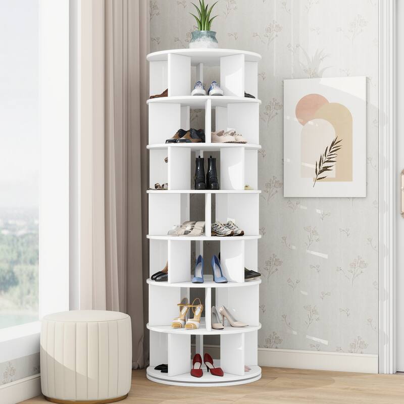 Roomfitters 7-Tier Rotating Shoe Rack Tower, 360° Revolving Shoe Organizer with 35 Compartments for Living Room