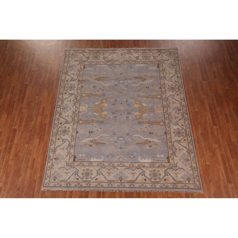 Gray Oushak Indian Area Rug Handmade Transitional Wool Carpet - 8'1"x 9'10"