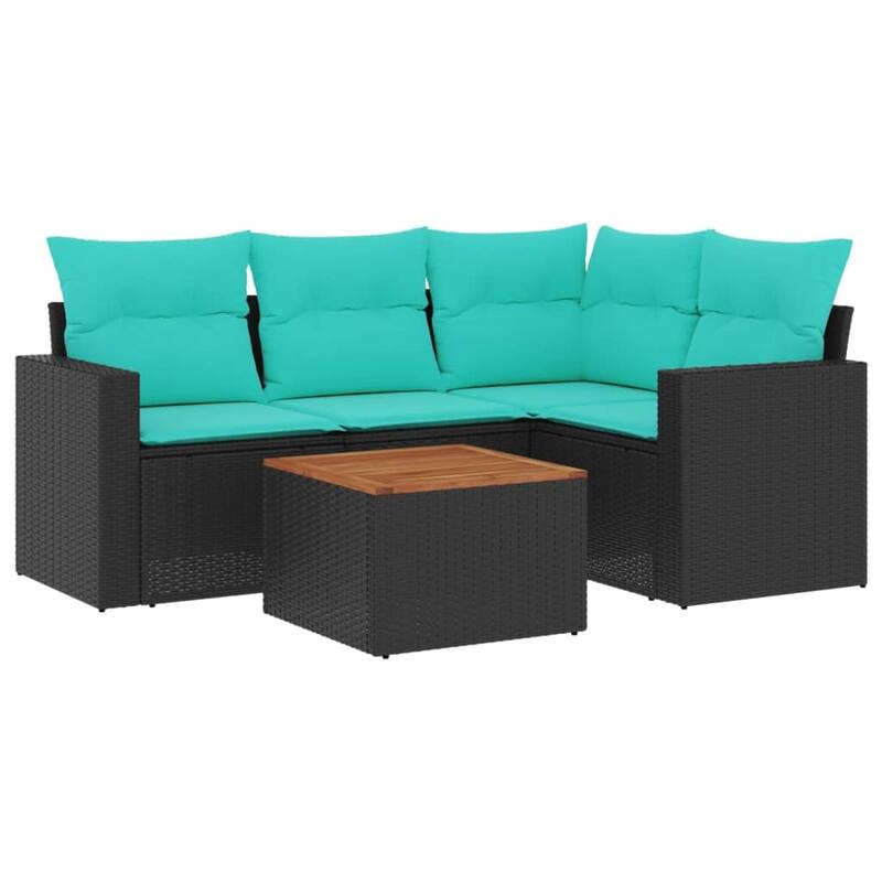 vidaXL 5 Piece Patio Sofa Set with Cushions Black Poly Rattan - 24.4 x 24.4 x 27.2