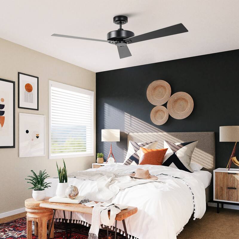 52" Black Modern Ceiling Fan without Light - 52" W x 10.9" H