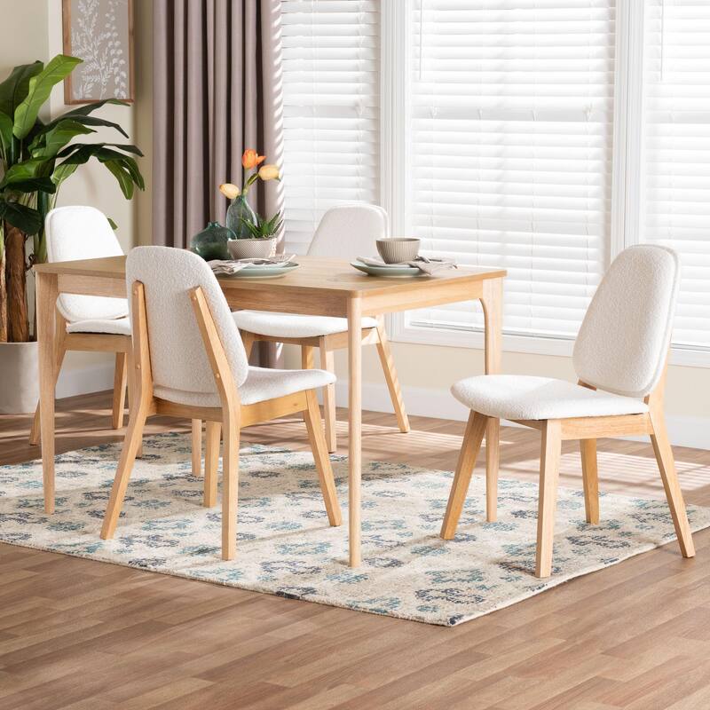 Hudson 5-Piece Dining Set - Solid Wood Table with Boucle Upholstered Chairs, Mid-Century Modern Dining Furniture