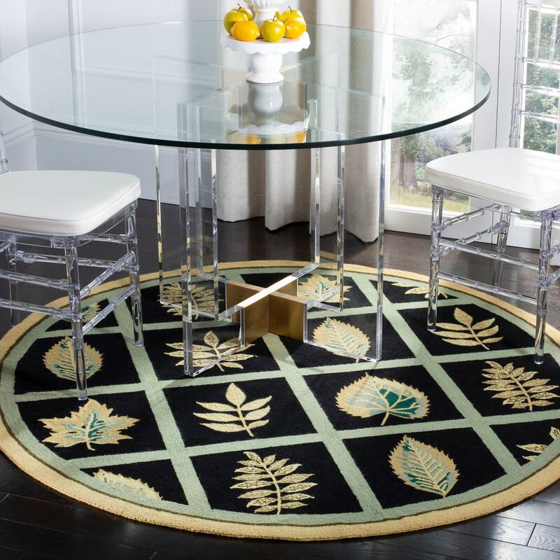 SAFAVIEH Handmade Chelsea Spring Wheel Mosaic French Country Wool Rug - 8' Round - Black