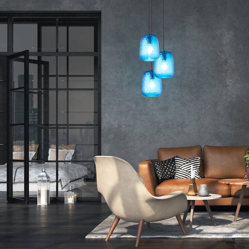 Beverly River of Goods Black Metal and Blue Hand-Blown Glass Globe 7-Inch Pendant Light with Adjustable Hanging Cord