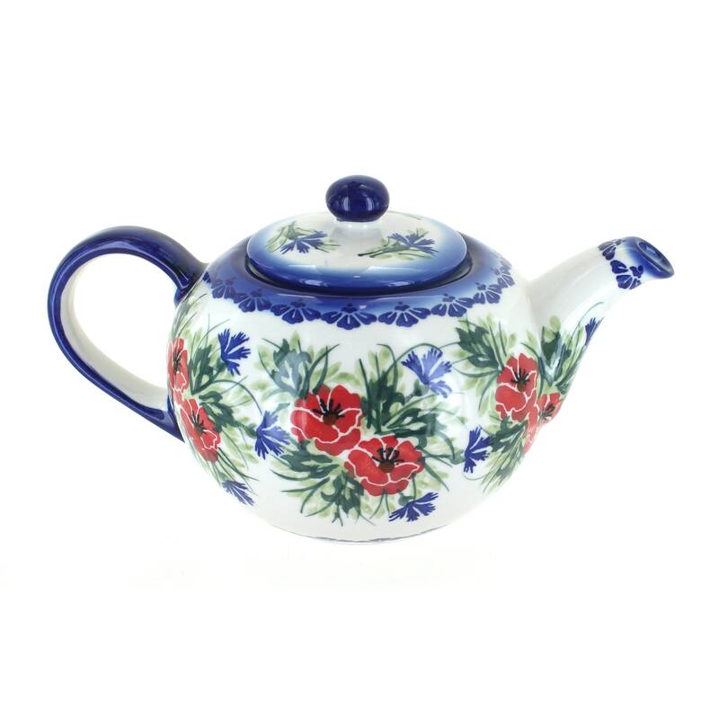 Blue Rose Polish Pottery 8C WR Unikat Large Teapot - Cherry Red Bouquet