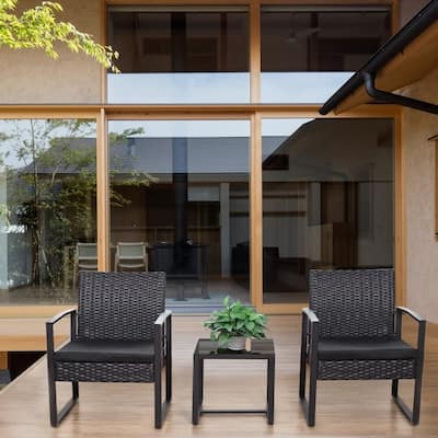 Furniwell 3 Pieces Patio Conversation Set Chairs with Coffee Table