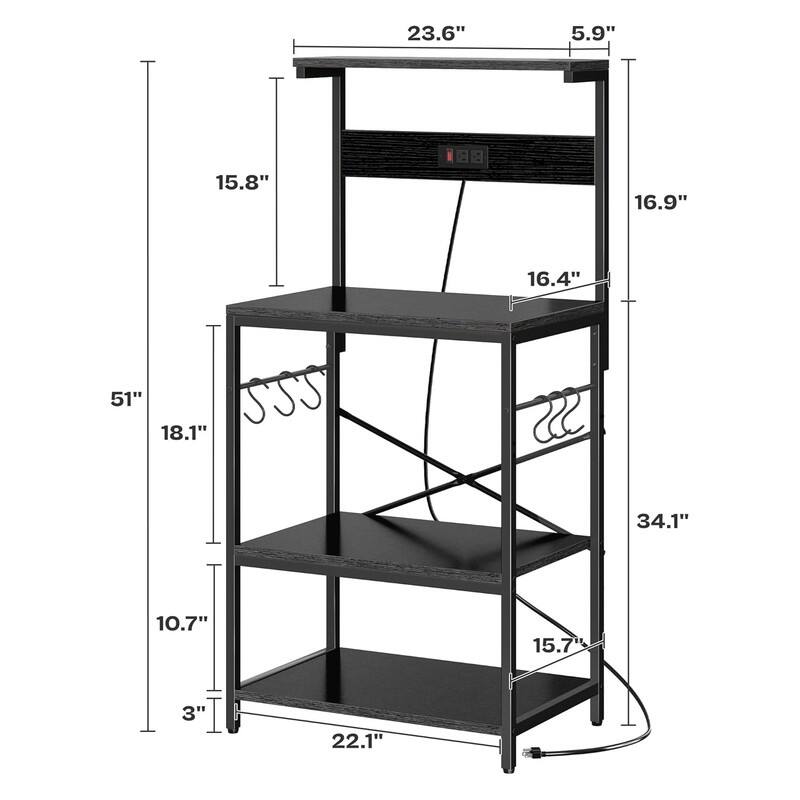 Kitchen Bakers Rack with Power Outlet, Coffee Bar Table 4 Tiers - 16.5"D x 23.6"W x 50.6"H