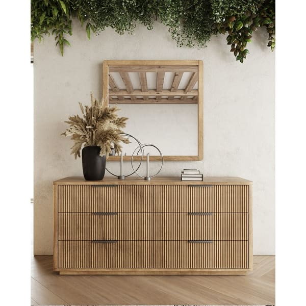 natural oak dresser Garvee Fluted 56 Inch 6 Drawers Curved Profile Wooden Organizer for Bedroom Living Hallway Six spacious soft EastVita Natural Oak Dresser for