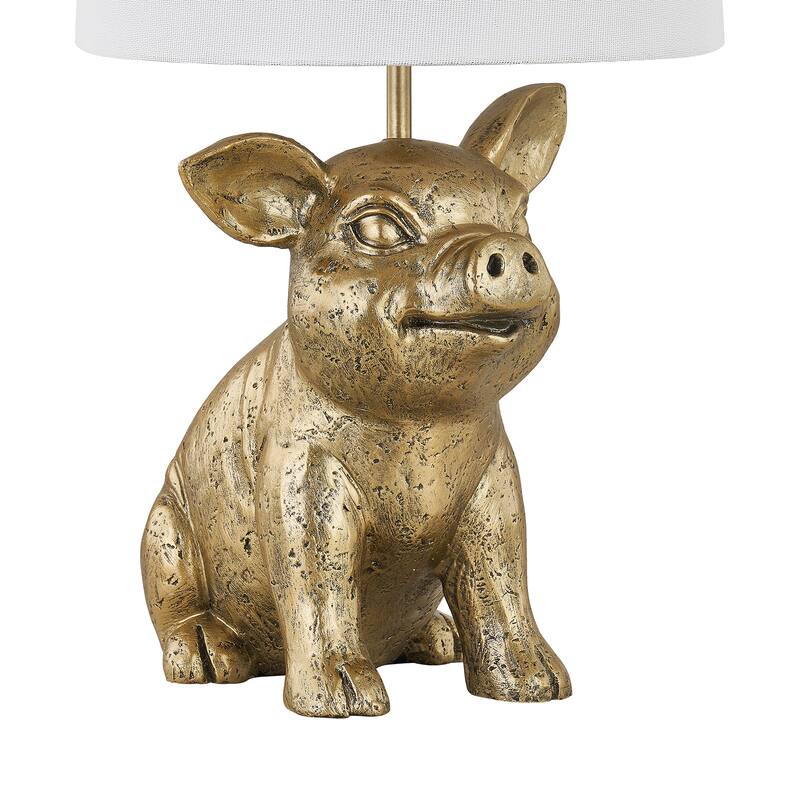 18"H Gold Resin Pig Table Lamp With Shade - 9.5" x 9.5" x 18"