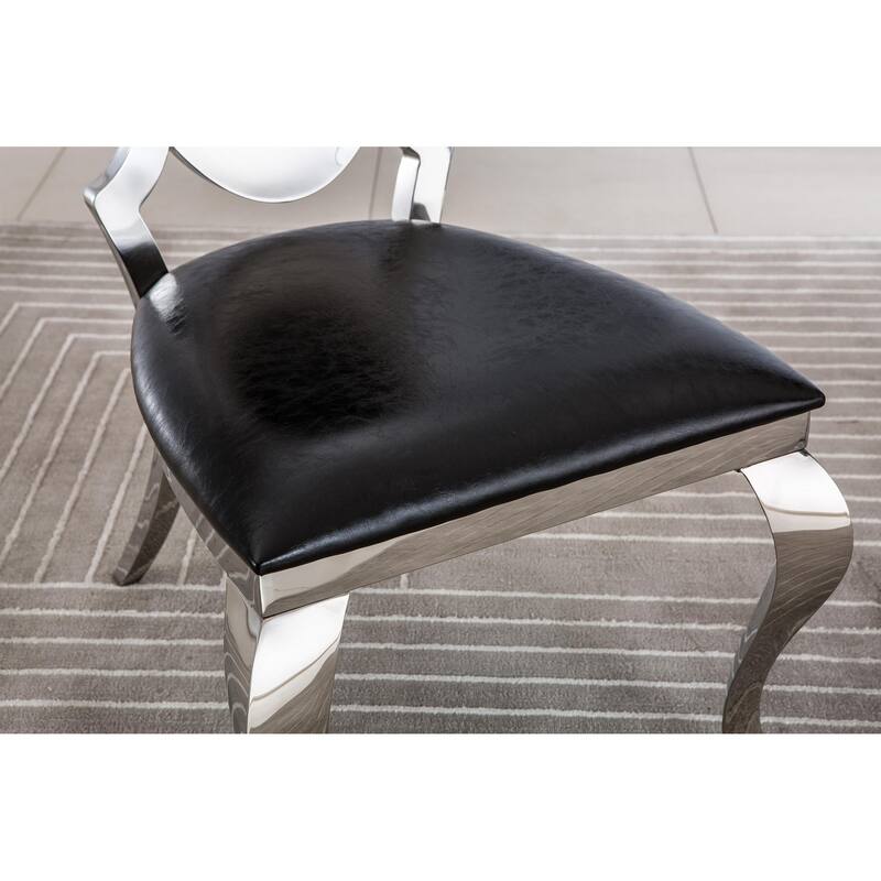 Leatherette Dining Chair With Oval Backrest Set Of 2