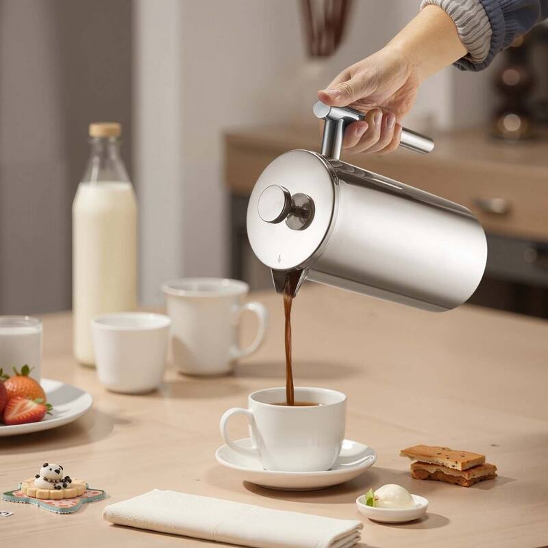 Silver Stainless Steel French Press Coffee Maker Portable
