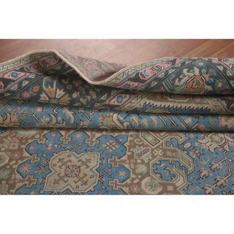 Over Dyed Blue Tabriz Persian Vintage Rug Hand-Knotted Wool Carpet - 8'0"x 10'11"