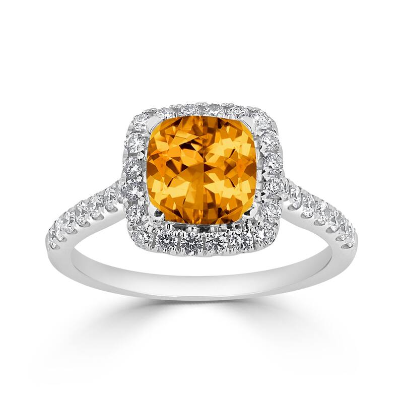 Auriya 1 1/4ct Cushion-cut Citrine and Halo Diamond Engagement Ring 1/2cttw 14k Gold