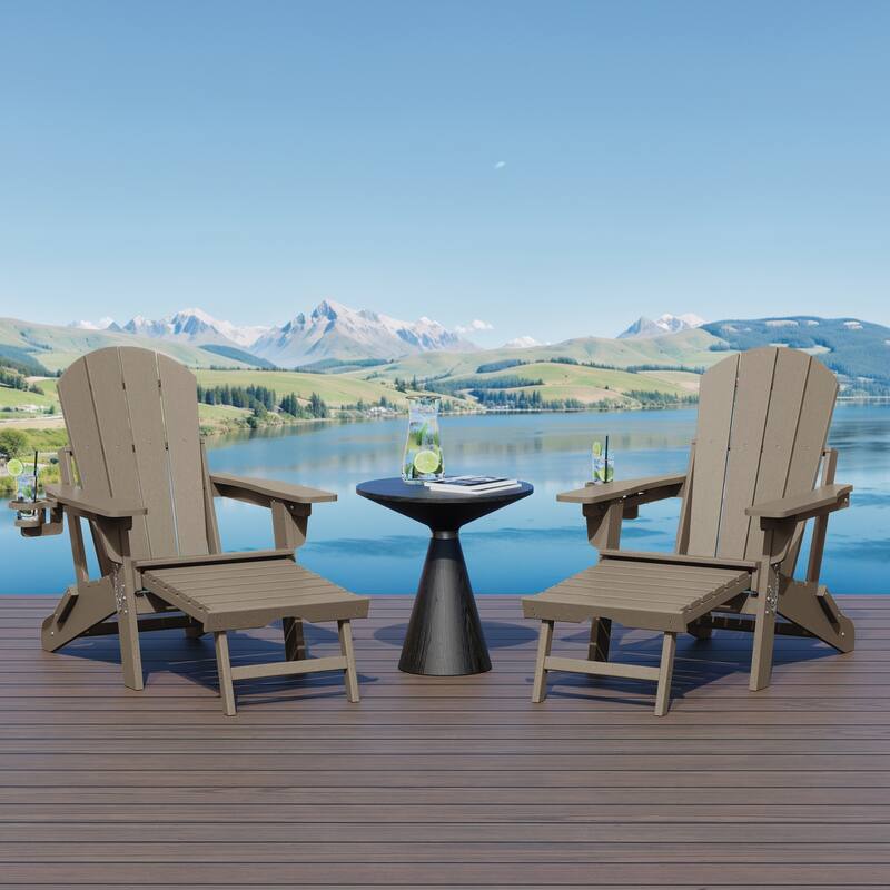 Laguna Outdoor Folding Adjustable Adirondack Chair with Cup Holder & Hideaway Ottoman (Set of 2)