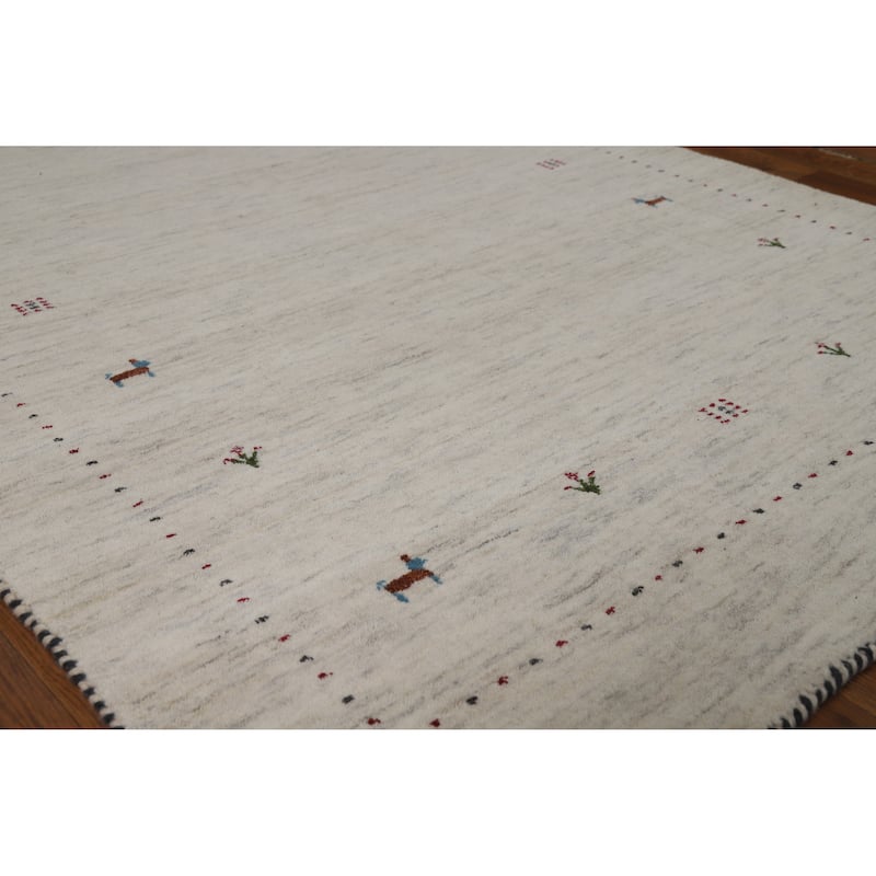 Hand Knotted Oriental 100% Wool Carpet Tribal Animal Pictorial Beige & Ivories Gabbeh Area Rug - 5' 10'' X 4' 4''