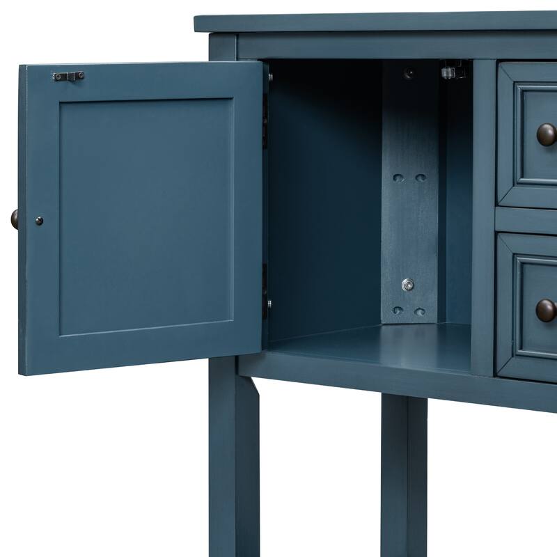 Ample Storage Vintage Console Table with Four Small Drawers and Bottom Shelf for Living Rooms, Entrances and Kitchens
