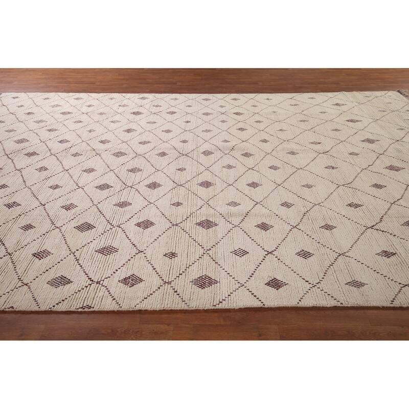 All-Over Trellis Moroccan Large Oriental Area Rug Handmade Wool Carpet - 9'7"x 14'8"