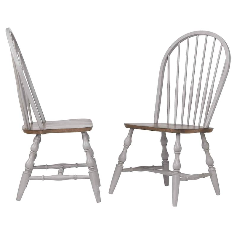 Distressed Nutmeg Windsor Side Chairs - 41" - Light Gray and Brown - Set of 2