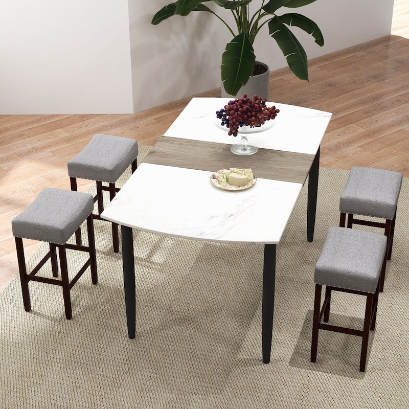 Set of 2 Backless Saddle Bar Stools with Linen Cushions and Rubber Wood Legs for Counter - 17" x 13" x 24" (L x W x H)