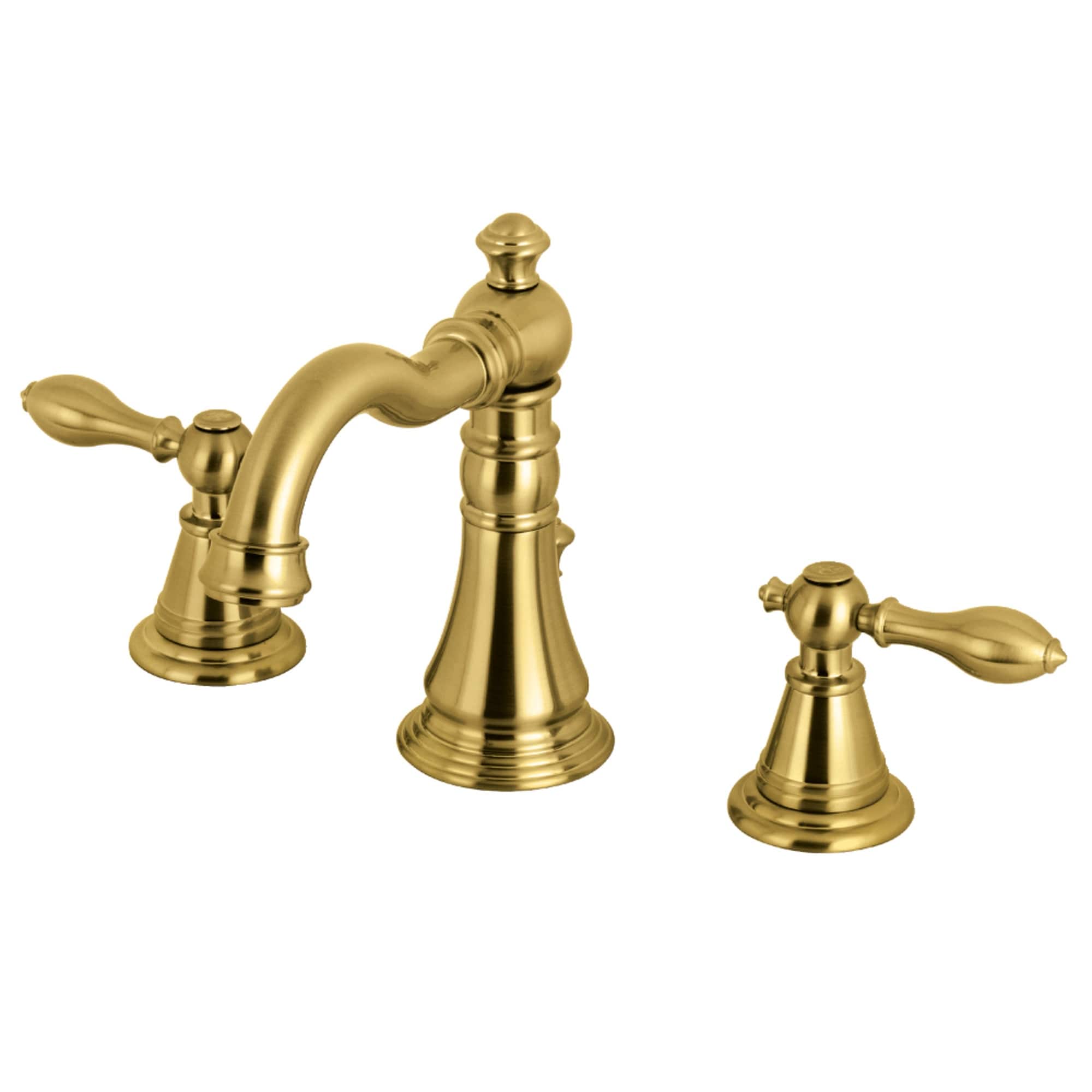 English Classic Deck Mount Widespread Bathroom Faucet with Brass Pop-Up in Brushed Brass