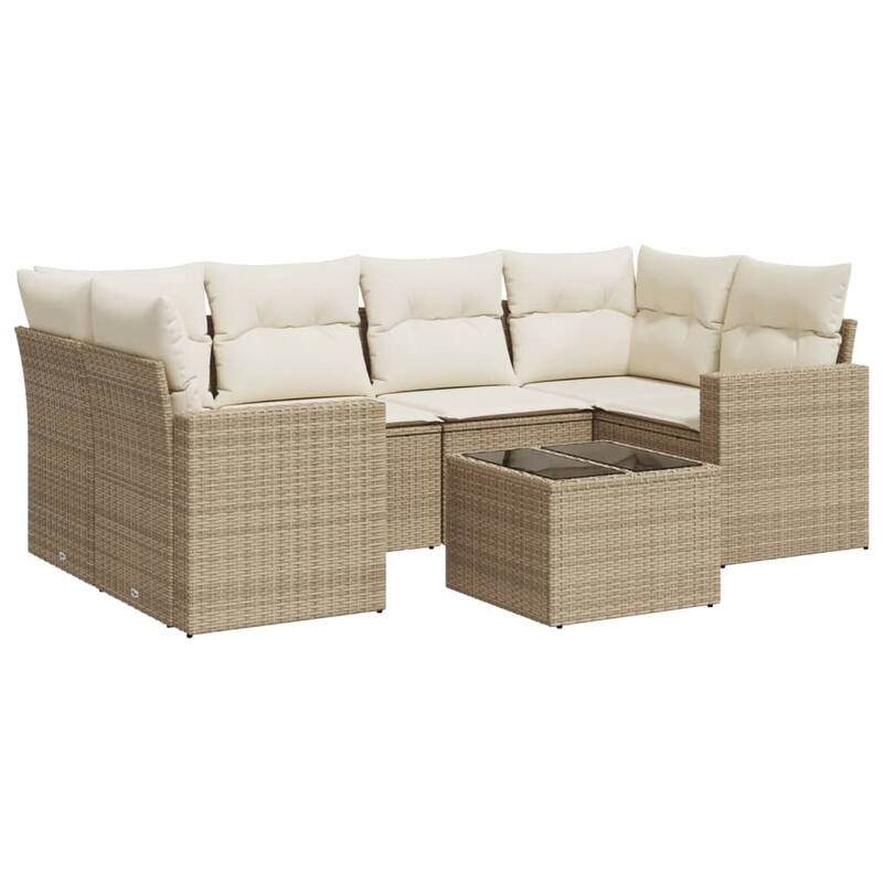 vidaXL Patio Sofa Set with Cushions Outdoor Furniture 7 Piece Poly Rattan - 21.7 x 21.7 x 14.6