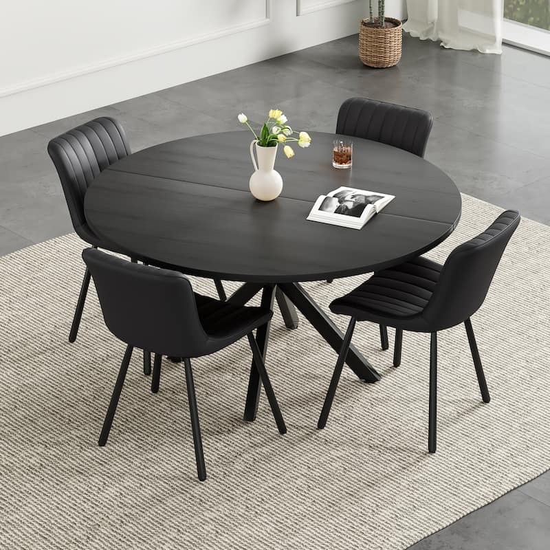 Wood Coffee Table Cocktail Table, Round Dining Table for 4-6 People, Modern Kitchen Table with Sturdy Base