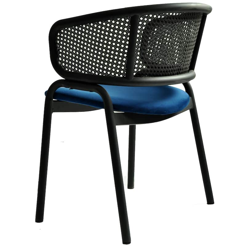 Ervilla Modern Upholstered Accent Side Chair with Wicker Back and Black Iron Legs for Dining Room & Kitchen, Set of 2