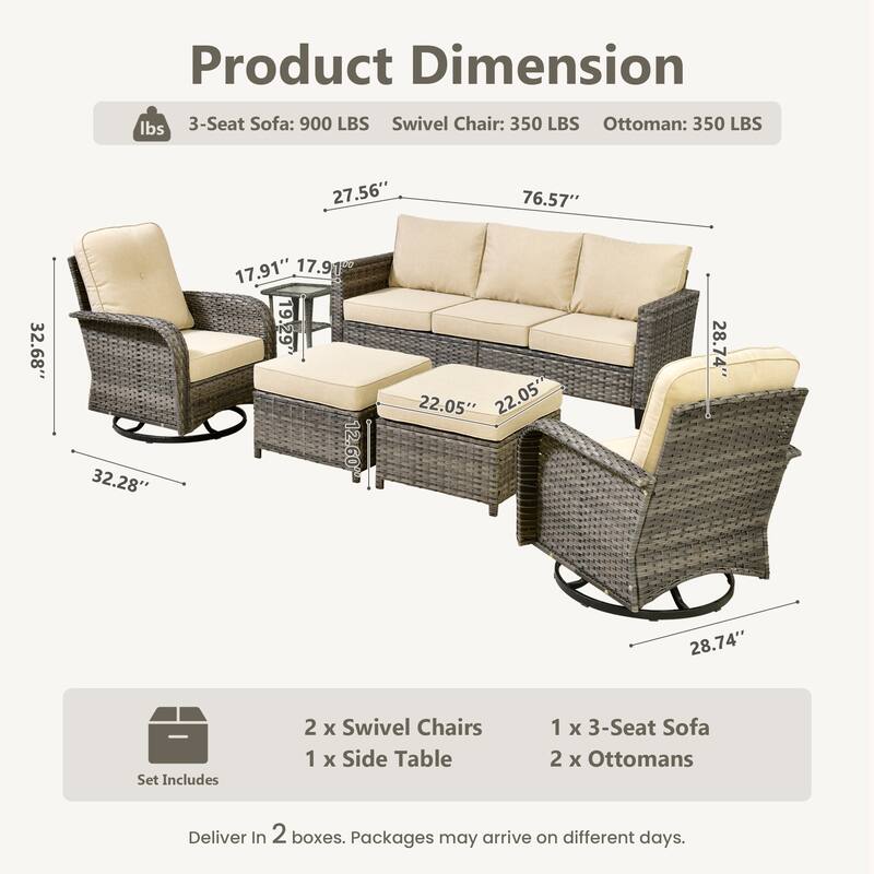 OVIOS 6-Piece Outdoor Wicker Lounge Set