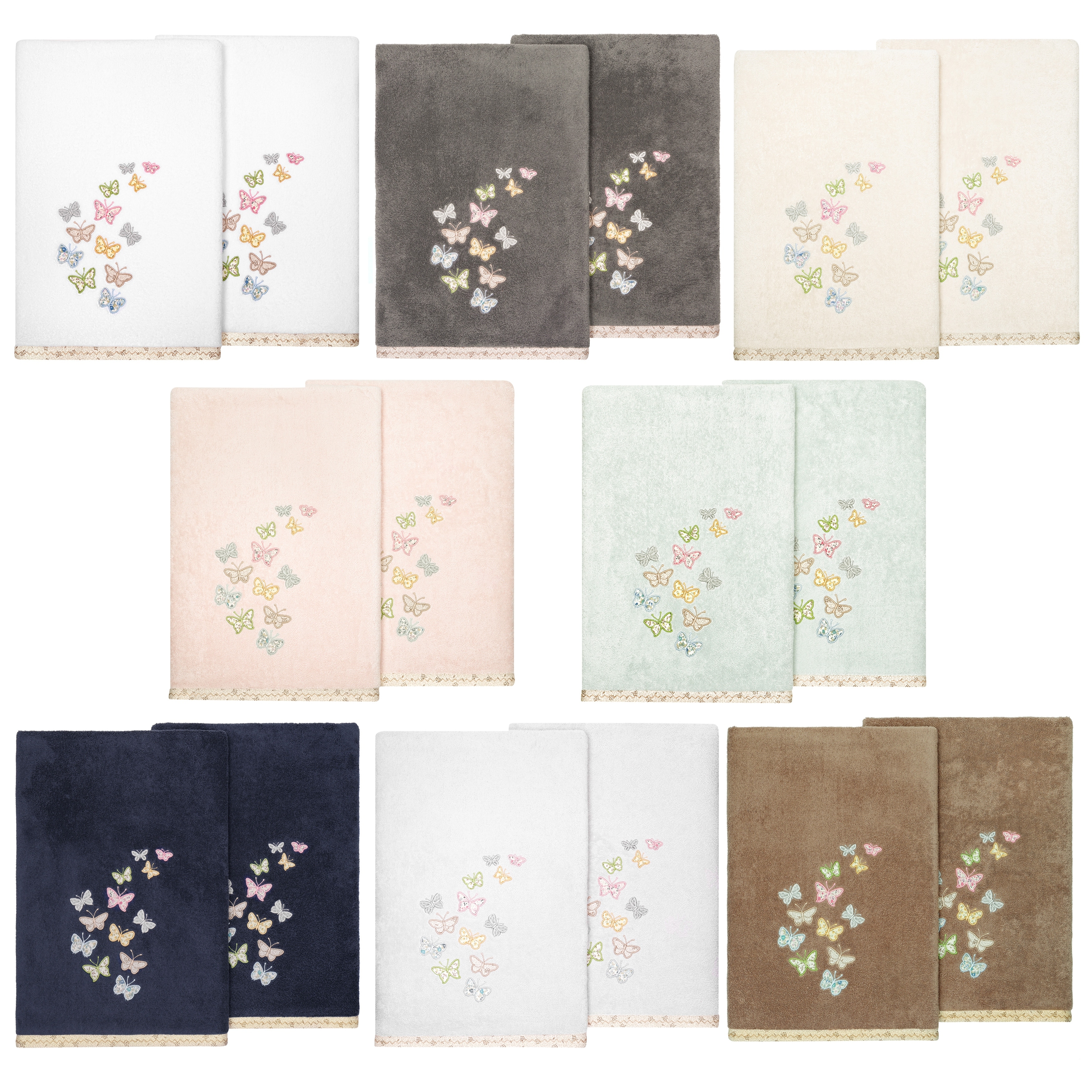 Authentic Hotel and Spa 100% Turkish Cotton Mariposa 2PC Embellished Bath Towel Set