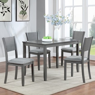 5 Piece Rectangular Wooden Dining Table Set with 4 Upholstered Chairs ...