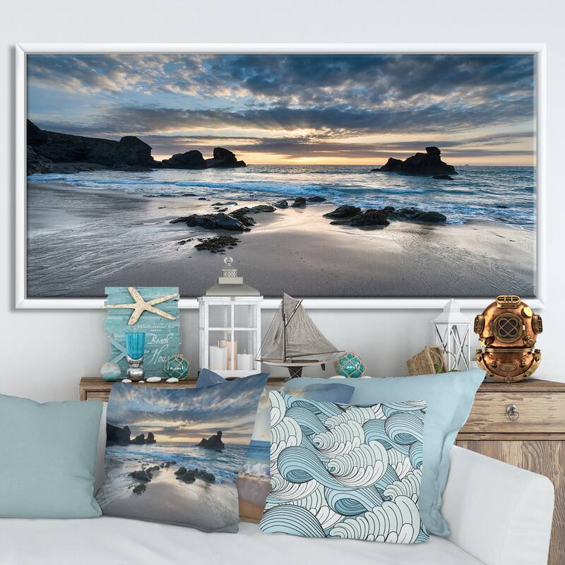 Designart "Beautiful Porthcothan Bay" Seashore Framed Canvas Art Print