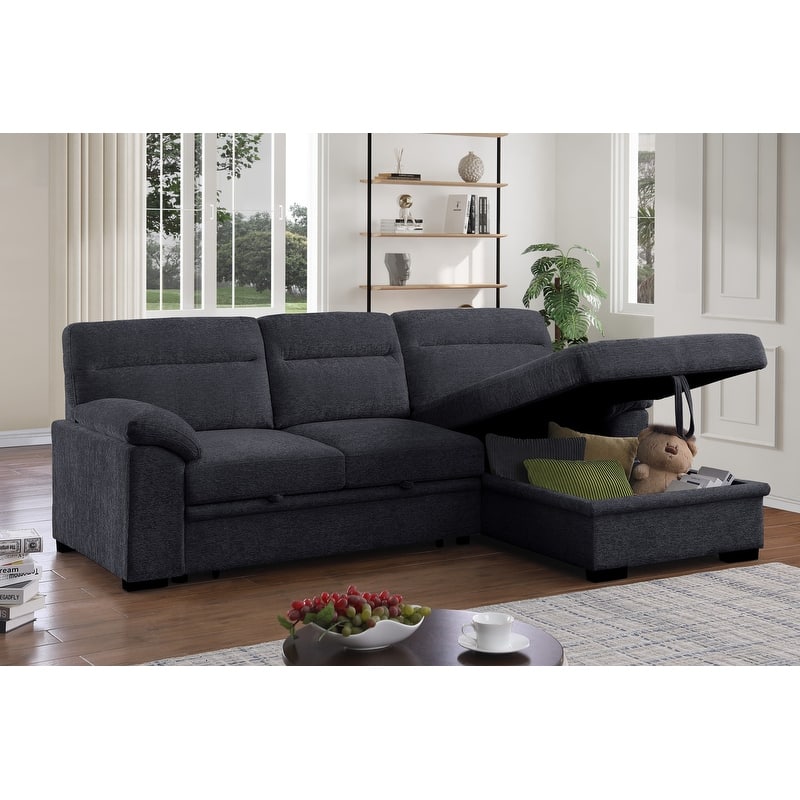 Kipling II 94"W Chenille Fabric Sleeper Sectional Sofa with Right-Facing Chaise, Cupholders, USB Charging port