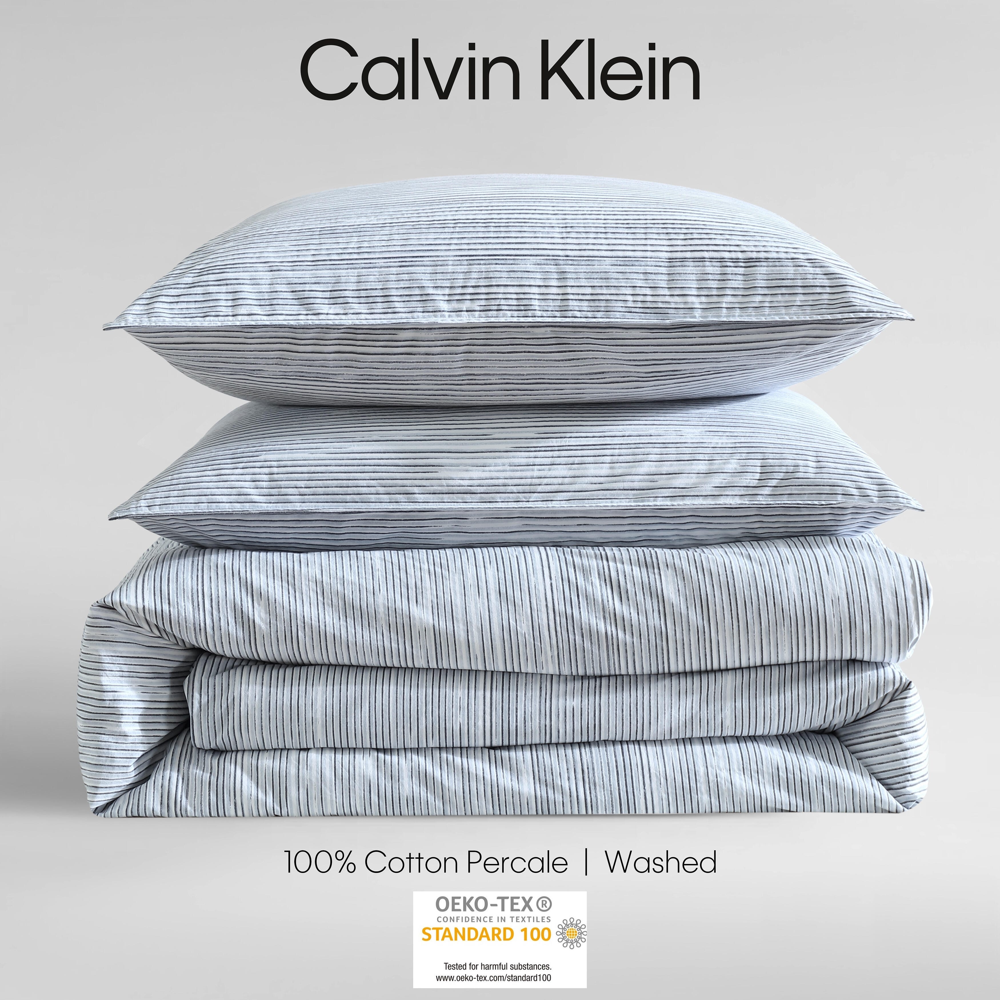 Calvin Klein Wavy Stripe Cotton Blue Duvet Cover Set - Overstock