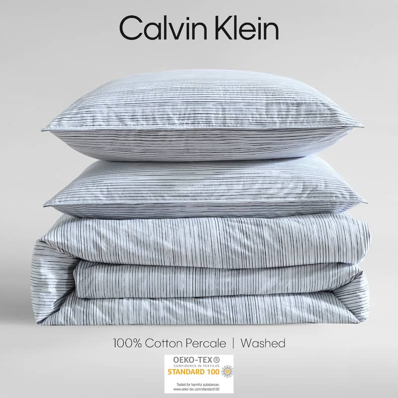 Calvin Klein Wavy Stripe Cotton Blue Reversible Comforter Set
